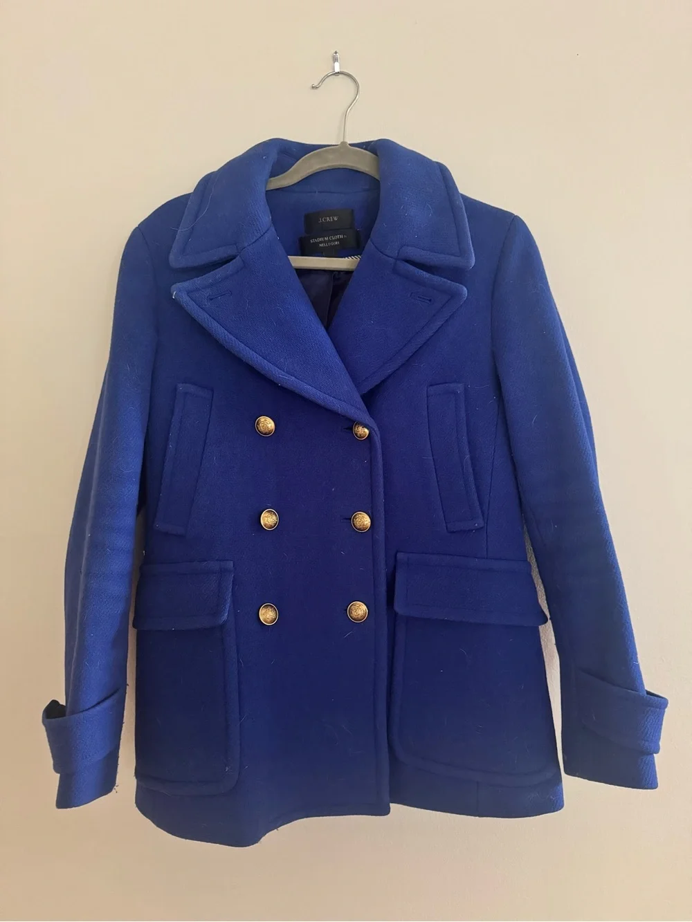 J. Crew Majesty Stadium Cloth Nello Gori Royal Blue Double-Breasted Pea Coat - Picture 2 of 8